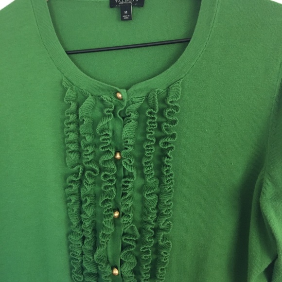 Talbots | Green Ruffle Button Cardigan | Size M - Picture 3 of 6
